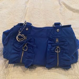 Bebe Blue Satin Shoulder Bag